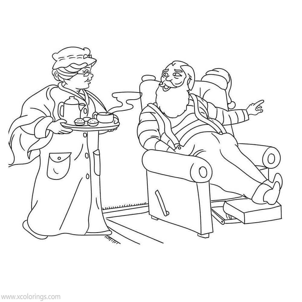 Free Mr. and Mrs. Claus At Home Coloring Pages printable