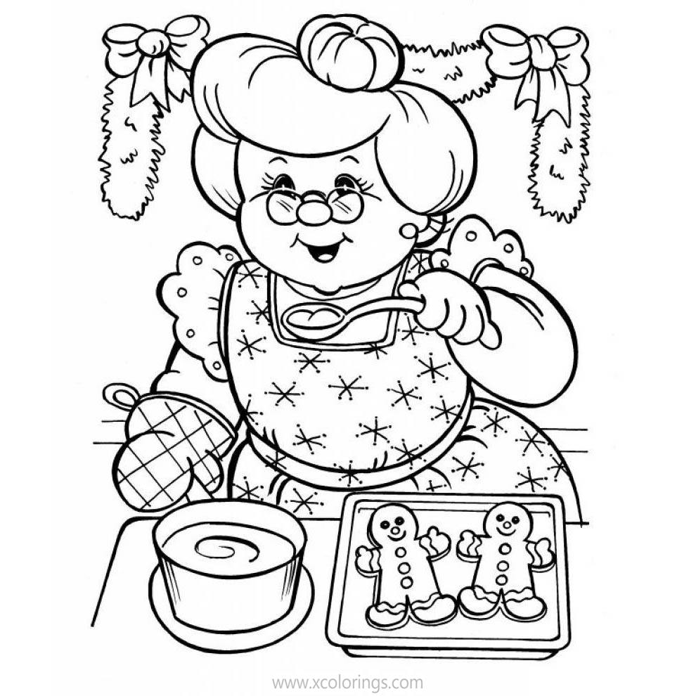 Free Mrs. Claus Baking Gingerbread Man Coloring Pages printable