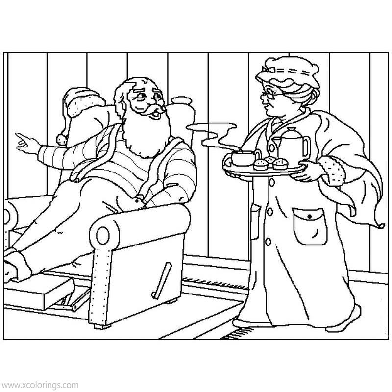 Free Mrs. Claus Coloring Pages Bring Drink and Food for Santa Claus printable