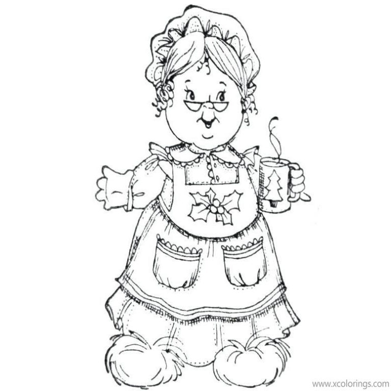 Mrs. Claus Baking Gingerbread Man Coloring Pages - XColorings.com