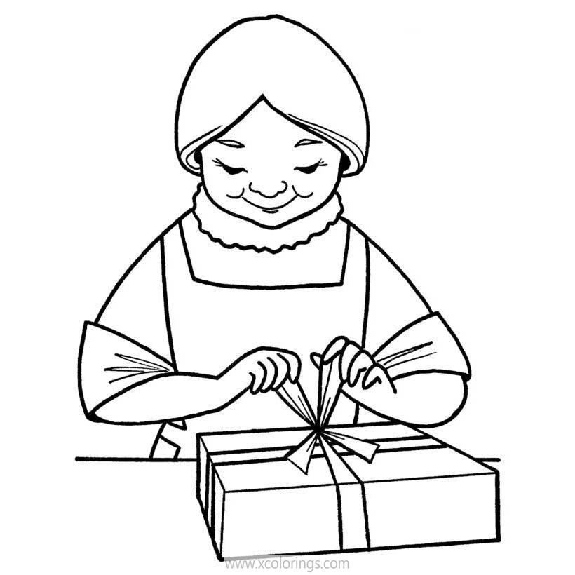 Free Mrs. Claus Coloring Pages Prepare Christmas Gift printable