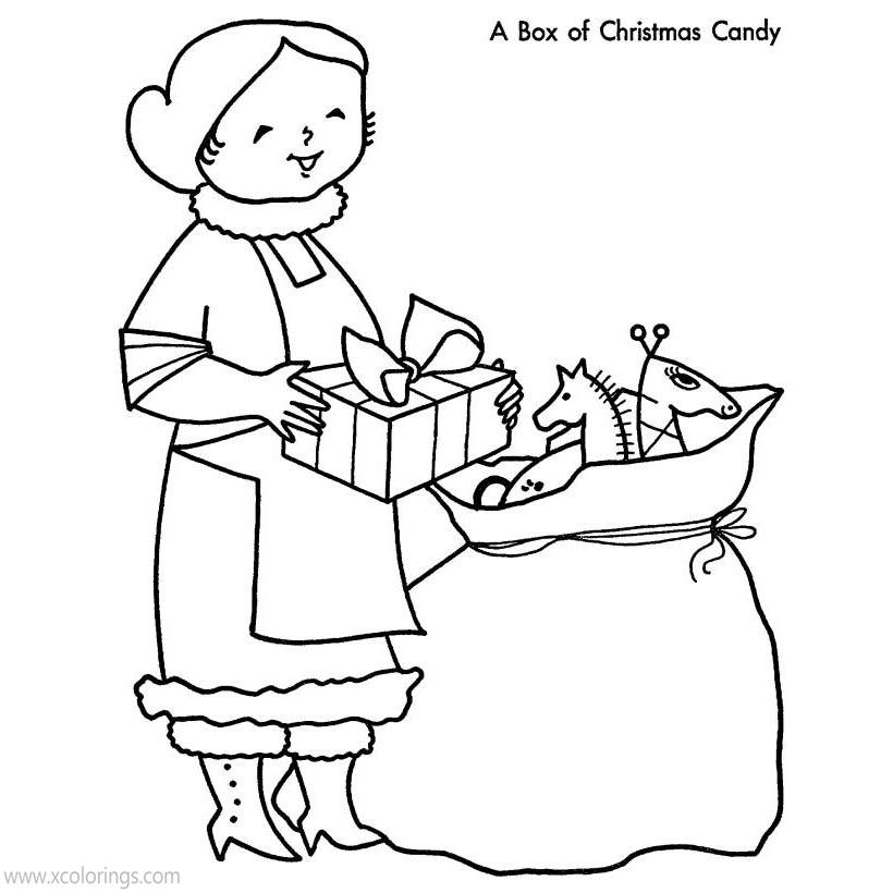 Free Mrs. Claus and Christmas Gifts Coloring Pages printable