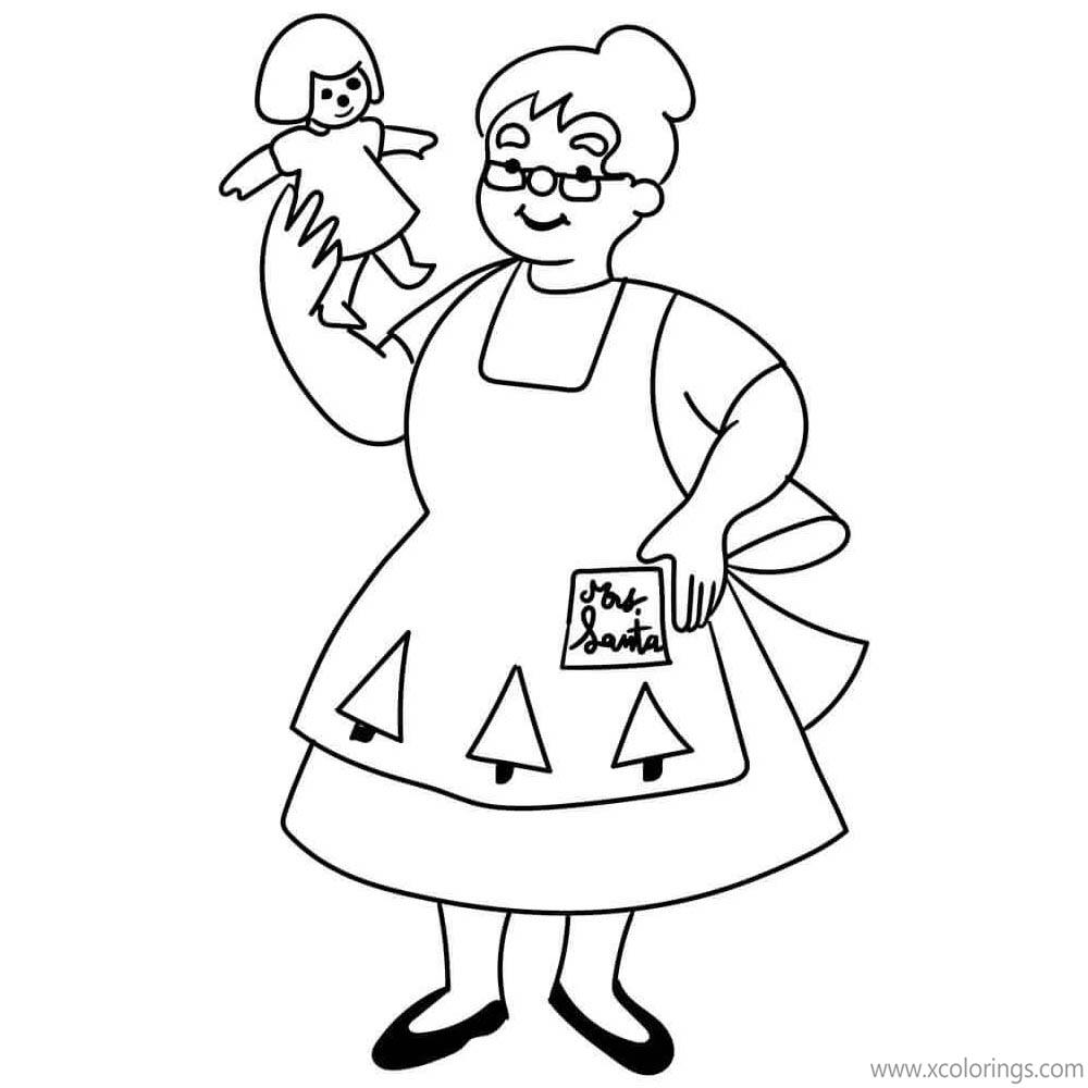 Free Mrs. Claus with A Doll Coloring Pages printable