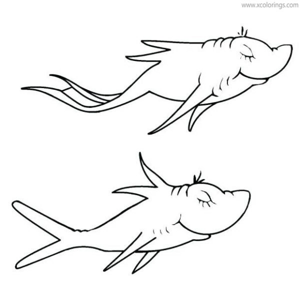 Dr. Seuss One Fish Two Fish Coloring Pages Black and White - XColorings.com