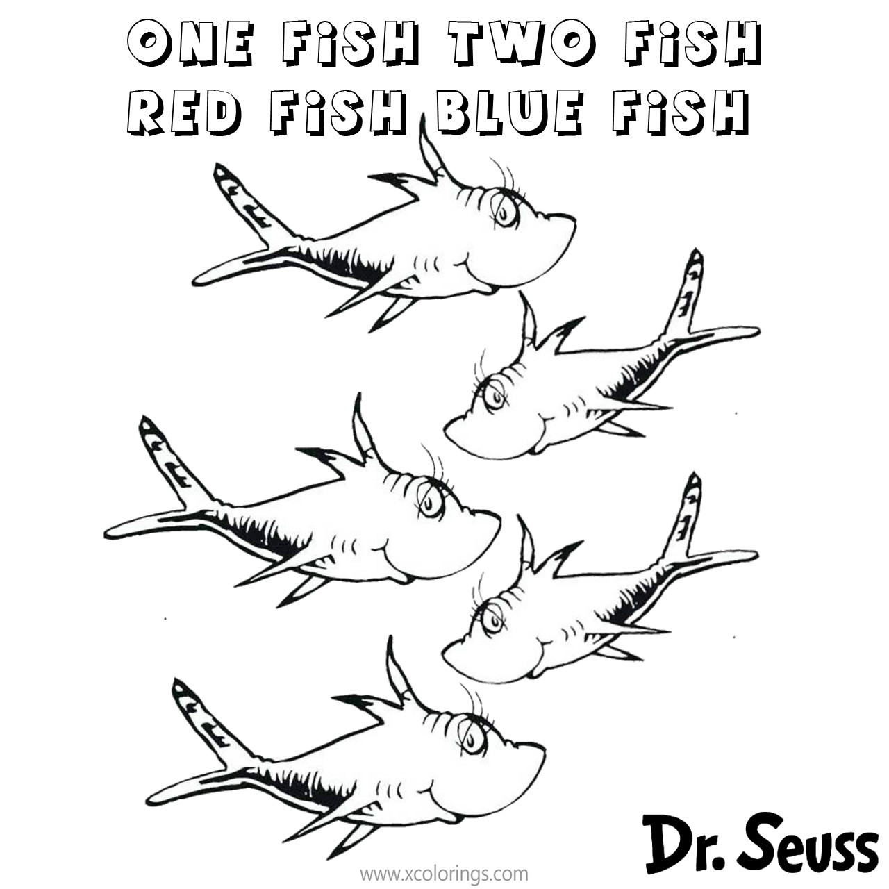 Free One Fish Two Fish Coloring Pages from Dr. Seuss Books printable