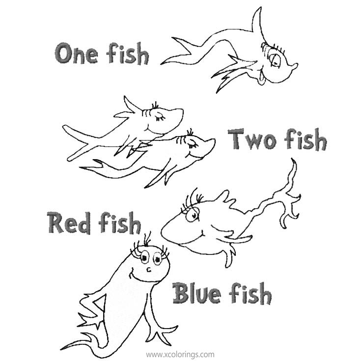 Free One Fish Two Fish Red Fish Blue Fish Coloring Pages printable