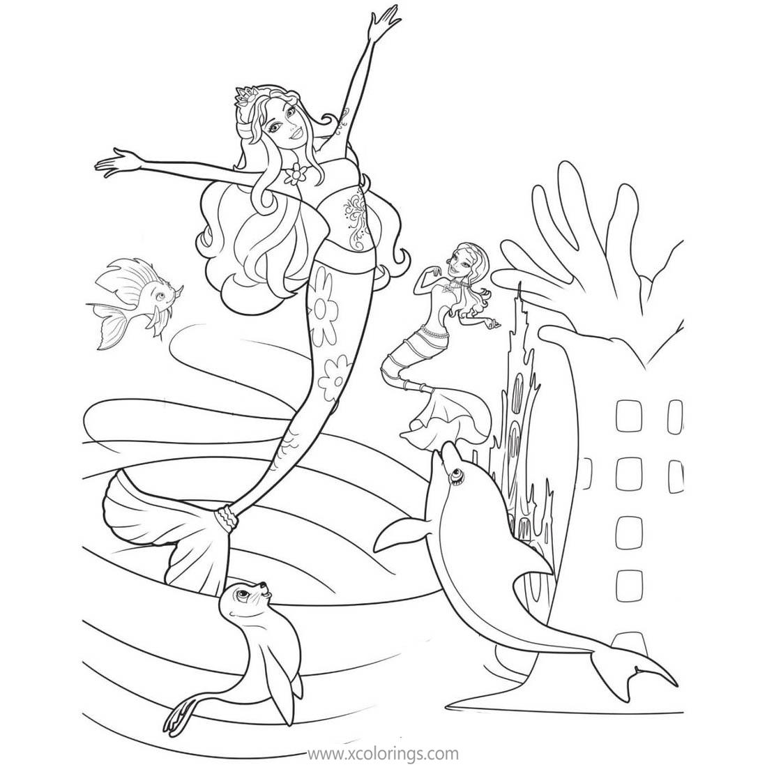 Free Barbie Mermaid Characters Coloring Pages printable