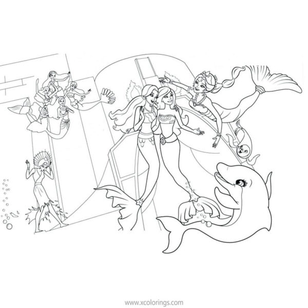 Barbie Mermaid Coloring Pages Merliah with Surfboard