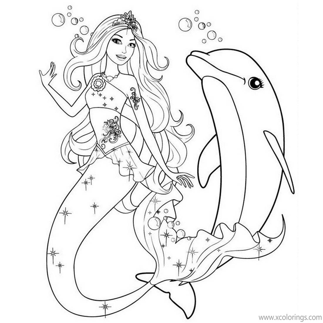 Free Barbie Mermaid Coloring Pages Merliah and Dolphin printable