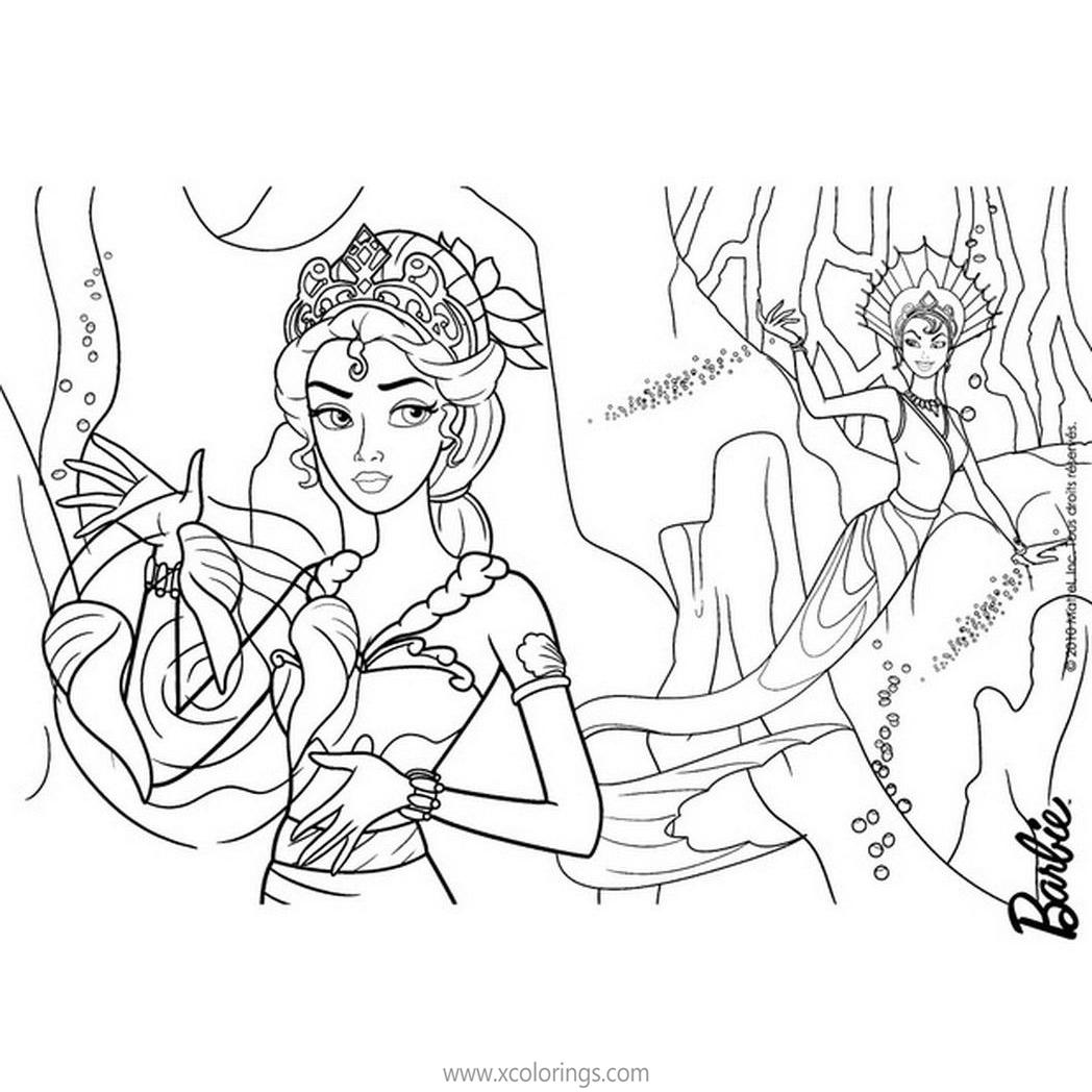 Free Barbie Mermaid Coloring Pages Queen Calissa and Eris printable