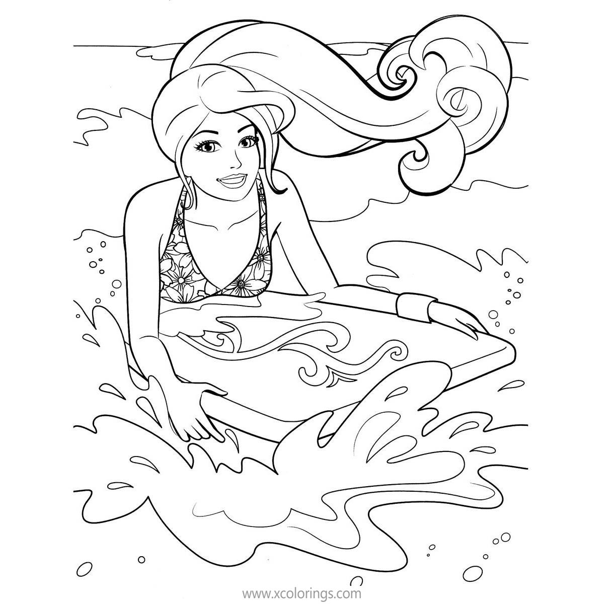 Free Barbie Mermaid is Surfing Coloring Pages printable