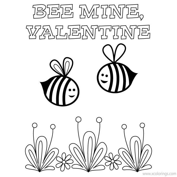 Free Bee Mine Valentine Coloring Pages printable