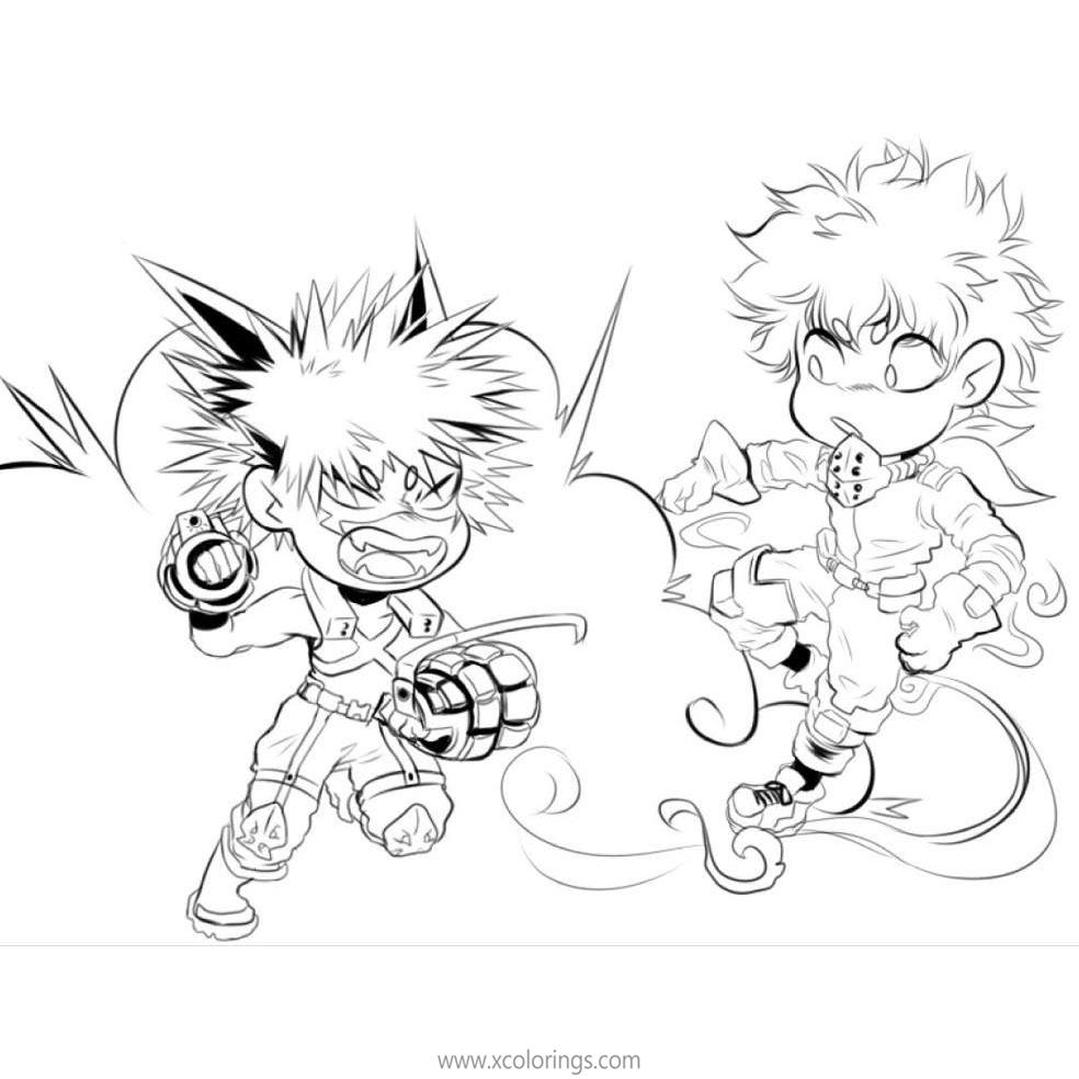 Chibi Deku and Bakugo Coloring Pages - XColorings.com