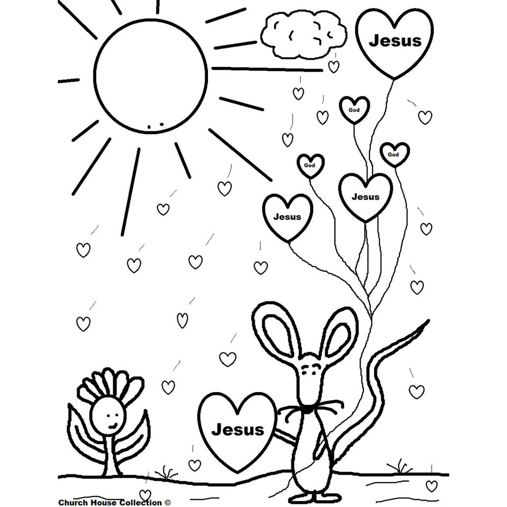 Free Christian Valentines Day Coloring Pages Mouse with Heart Balloon printable
