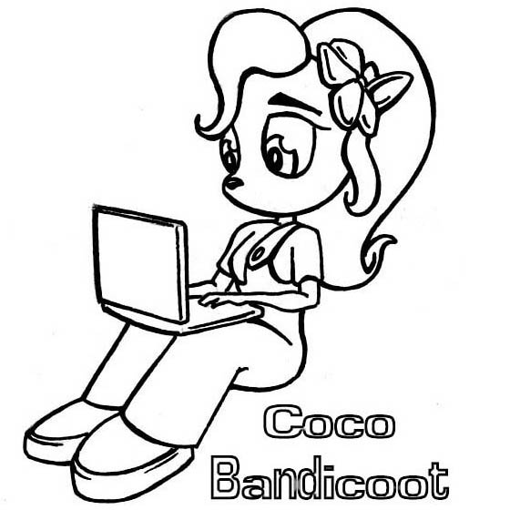 Free Crash Bandicoot Coloring Pages Coco Bandicoot Playing Laptop Computer printable