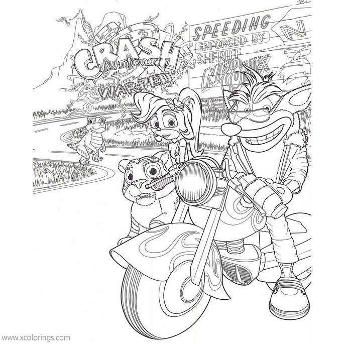 Free Crash Bandicoot Coloring Pages Motorcyle Racing printable