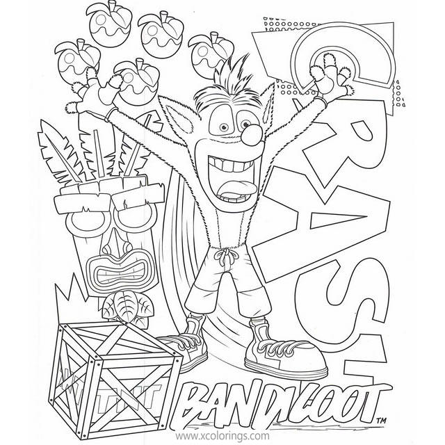 Free Crash Bandicoot Coloring Pages with Aku Aku printable