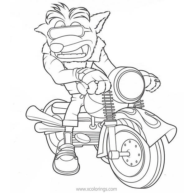 Free Crash Bandicoot Coloring Pages with Motorcyle printable