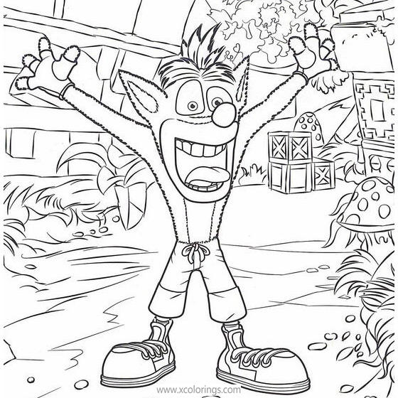 Free Crash Bandicoot Hands Up Coloring Pages printable