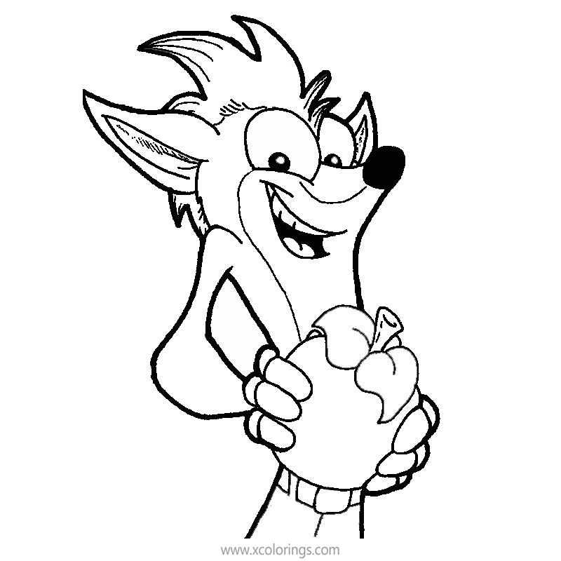 Free Crash Bandicoot with Apple Coloring Pages printable