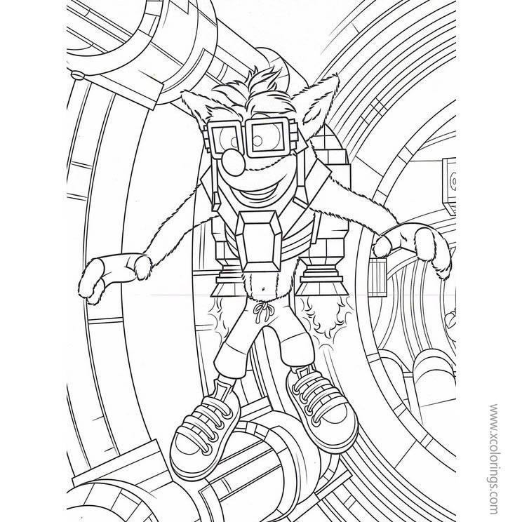 Crash Bandicoot with Jet Backpack Coloring Pages - XColorings.com