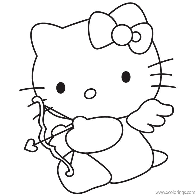 Free Cupid Hello Kitty Valentines Day Coloring Pages printable