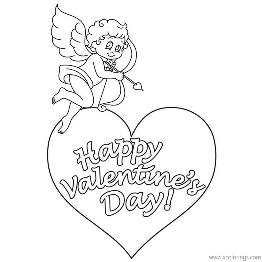 Free Cupid and Valentines Day Heart Coloring Pages printable