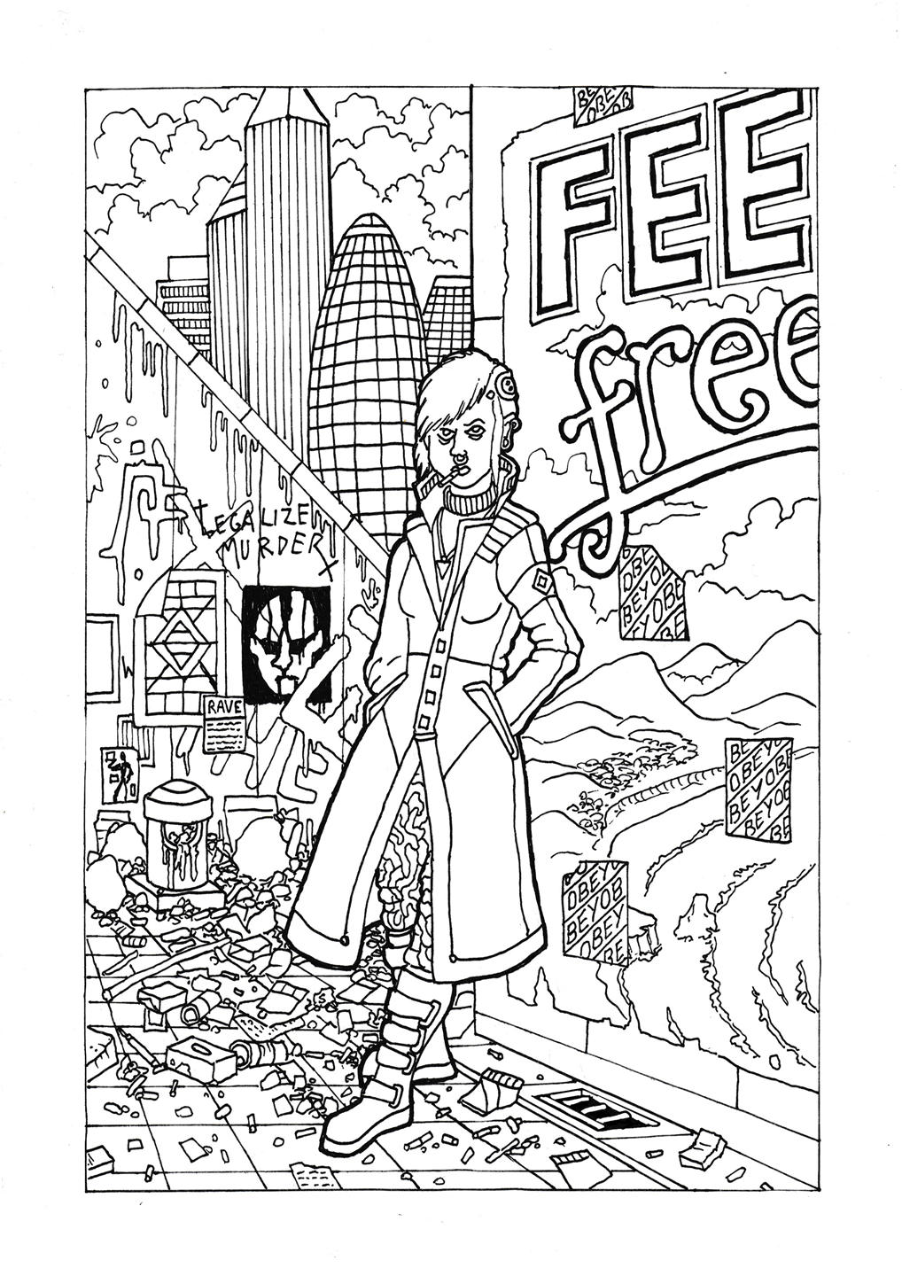 Free Cyberpunk Character Coloring Pages printable