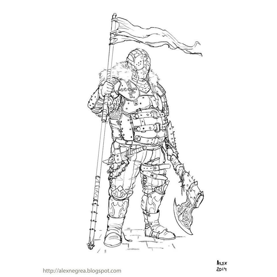 Free Cyberpunk Coloring Pages Warrior with Axe printable