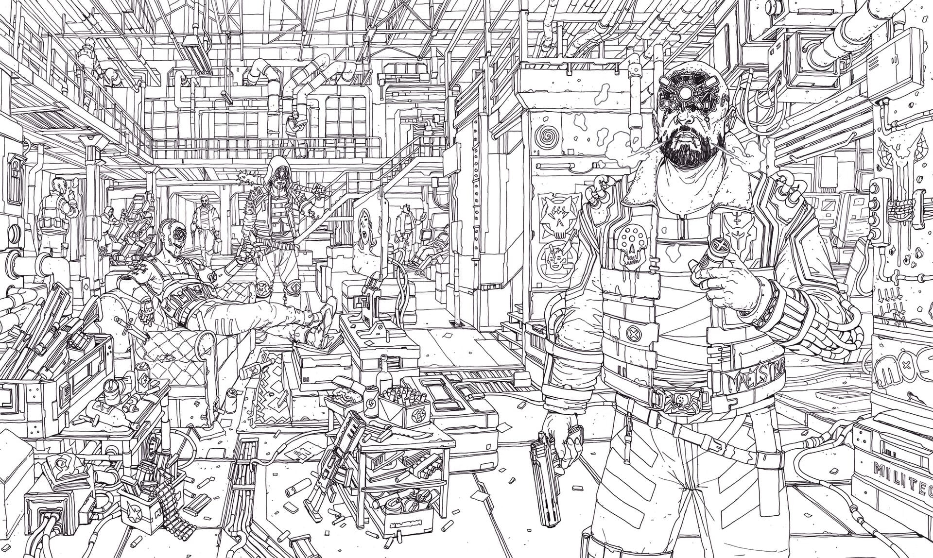Free Cyberpunk Coloring Pages by Death Burger printable