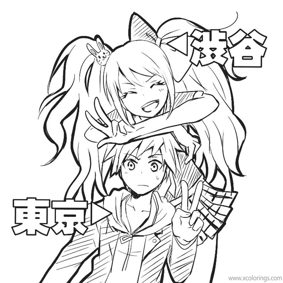 Danganronpa Coloring Pages Junko Enoshima and Makoto Naegi - XColorings.com