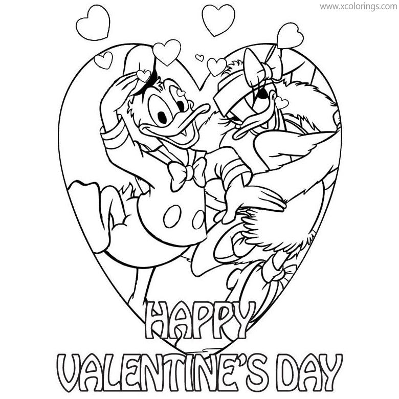 Free Disney Valentines Day Coloring Pages Donald Duck and Daisy Duck printable