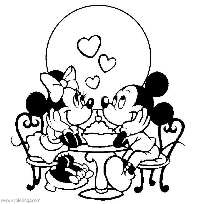 Free Disney Valentines Day Coloring Pages Love of Mickey Mouse and Minnie Mouse printable