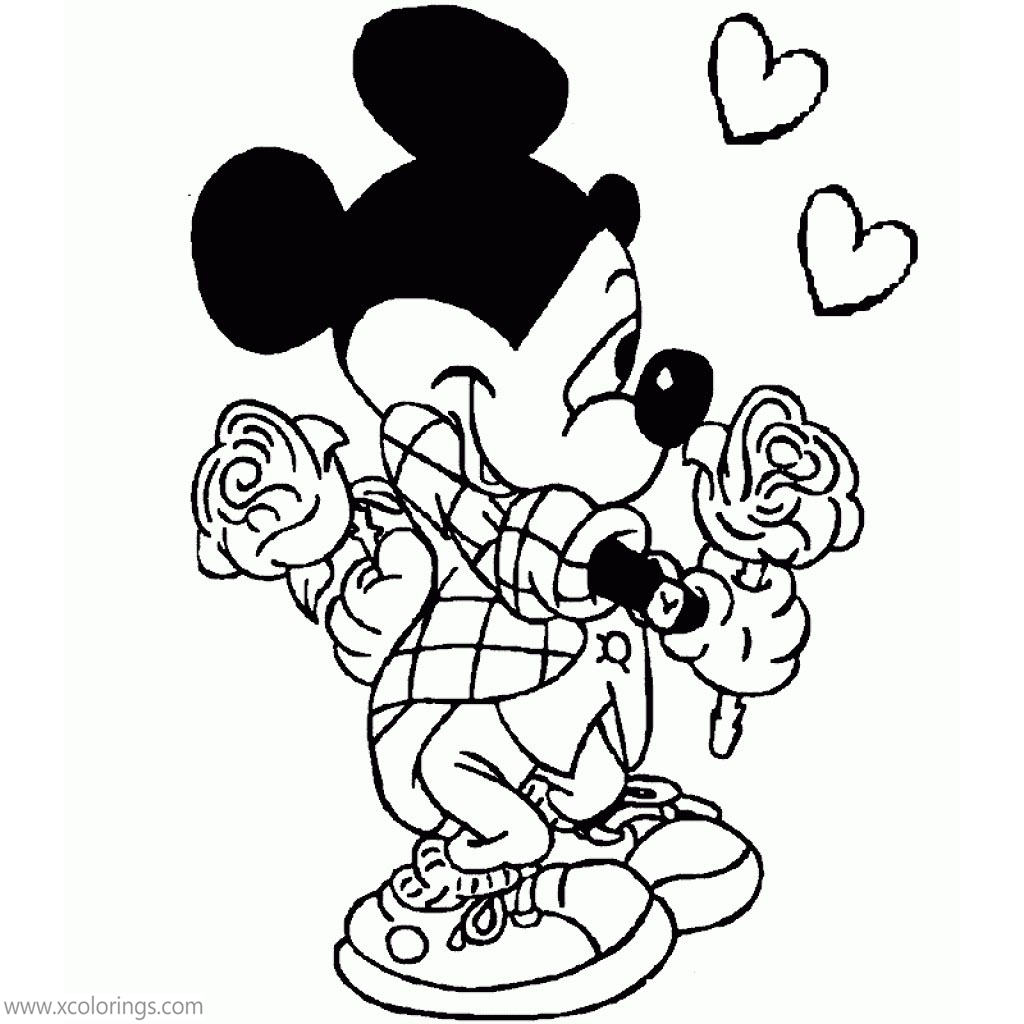 Free Disney Valentines Day Coloring Pages Mickey Mouse and Roses printable