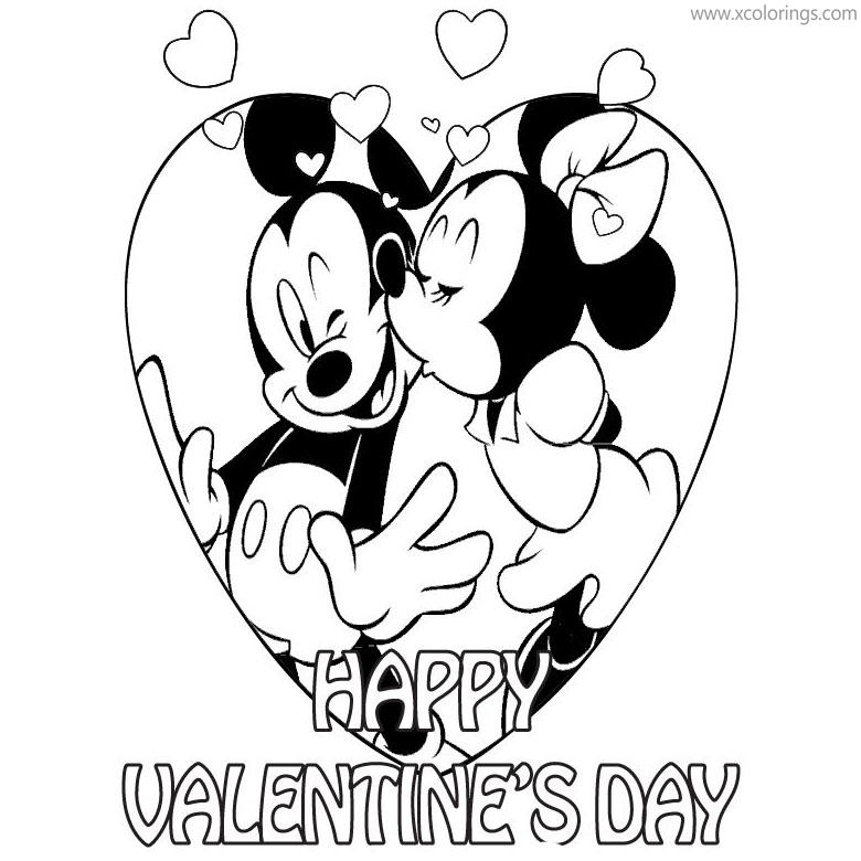 Free Disney Valentines Day Coloring Pages Minnie Mouse Kissing Mickey Mouse printable