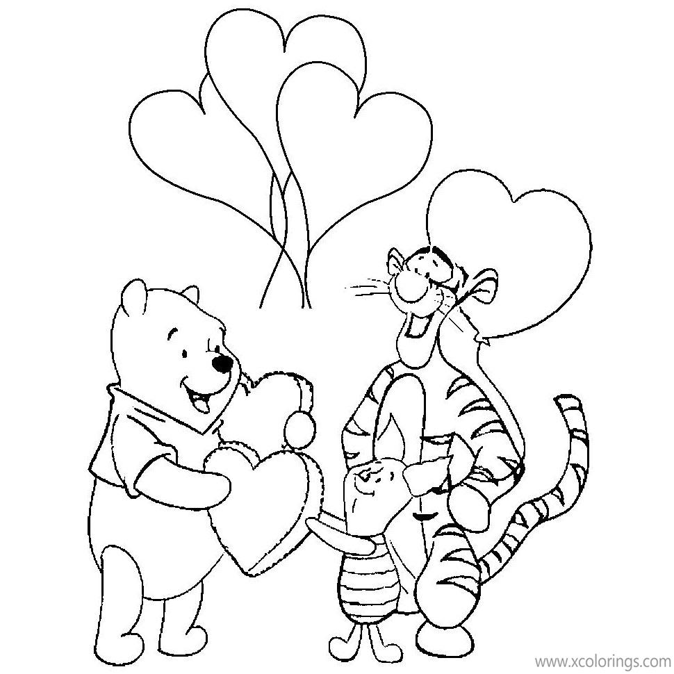 Free Disney Winnie the Pooh Valentines Day Coloring Pages printable