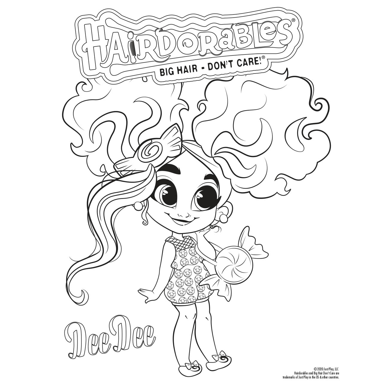 Free Hairdorables Coloring Pages Dee Dee with Candy Bag printable