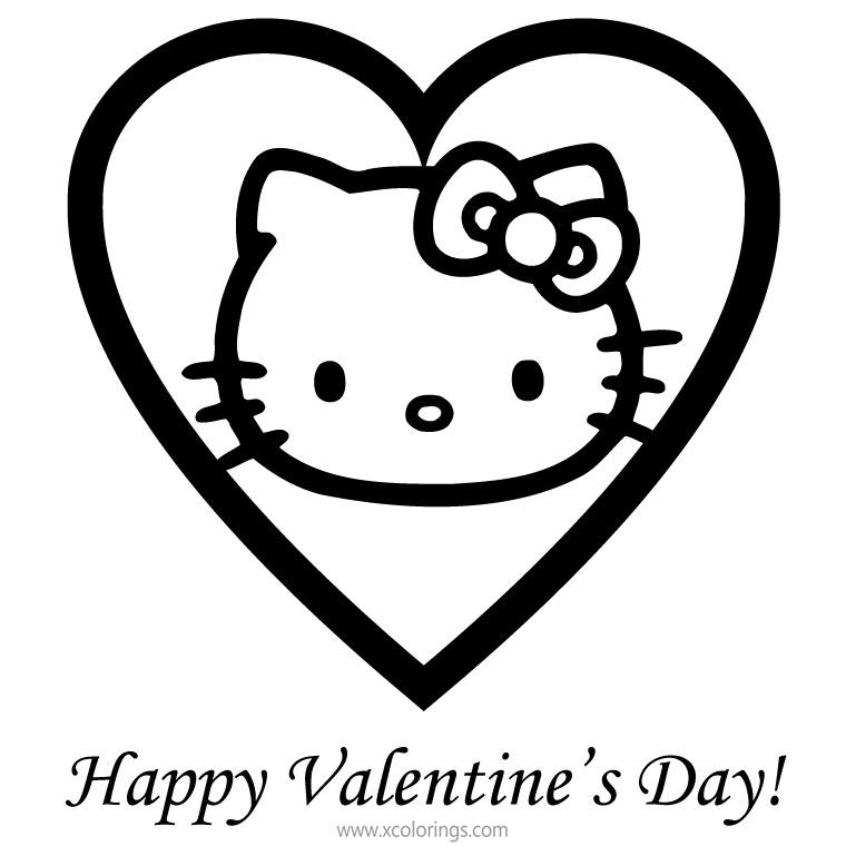 Hello Kitty Happy Valentines Day Coloring Pages with Hearts and Flowers