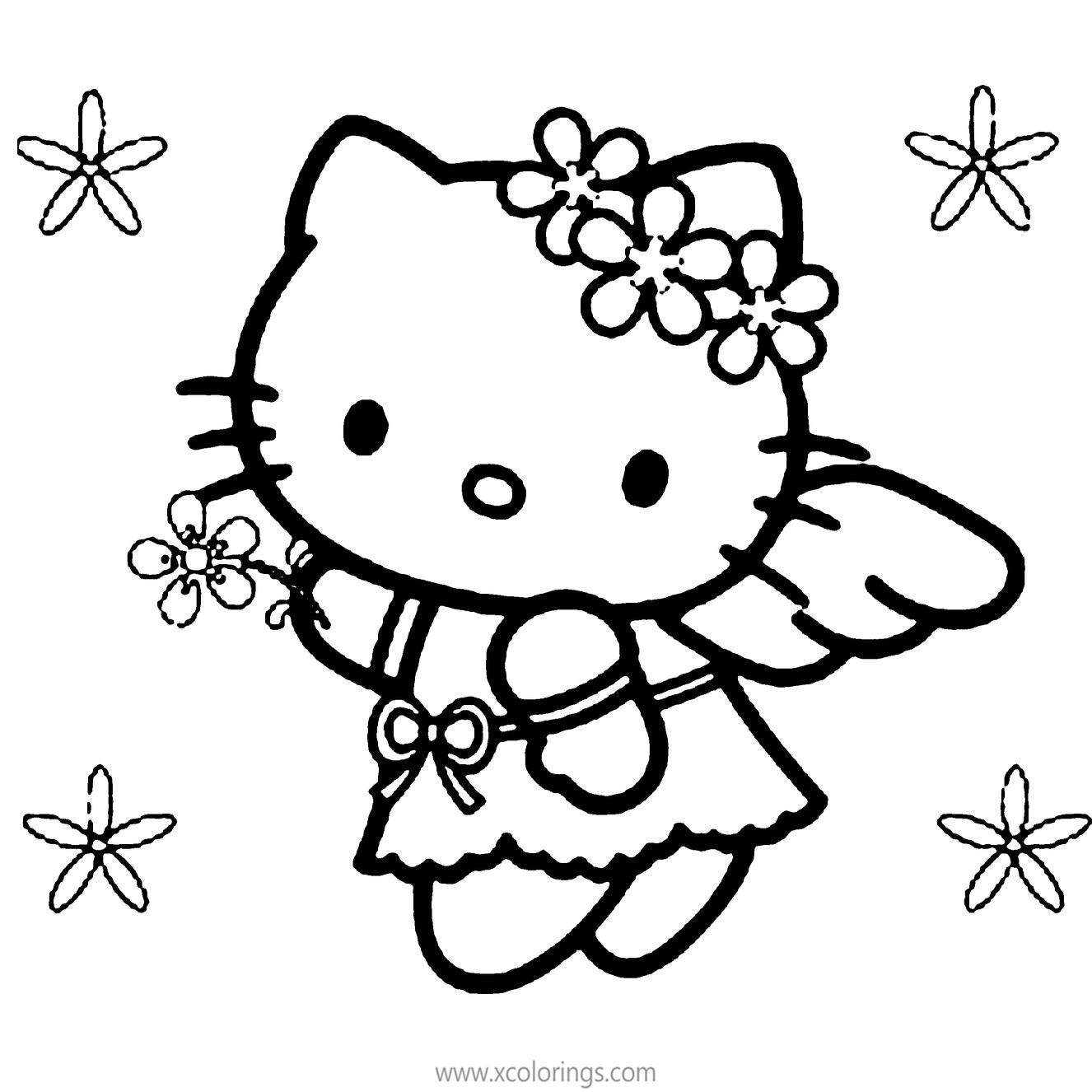 Hello Kitty Happy Valentines Day Coloring Pages with Hearts and Flowers