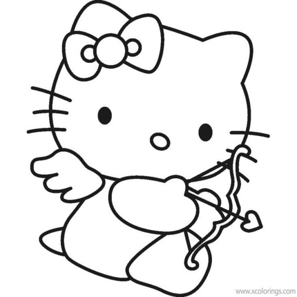Hello Kitty Happy Valentines Day Coloring Pages with Hearts and Flowers ...