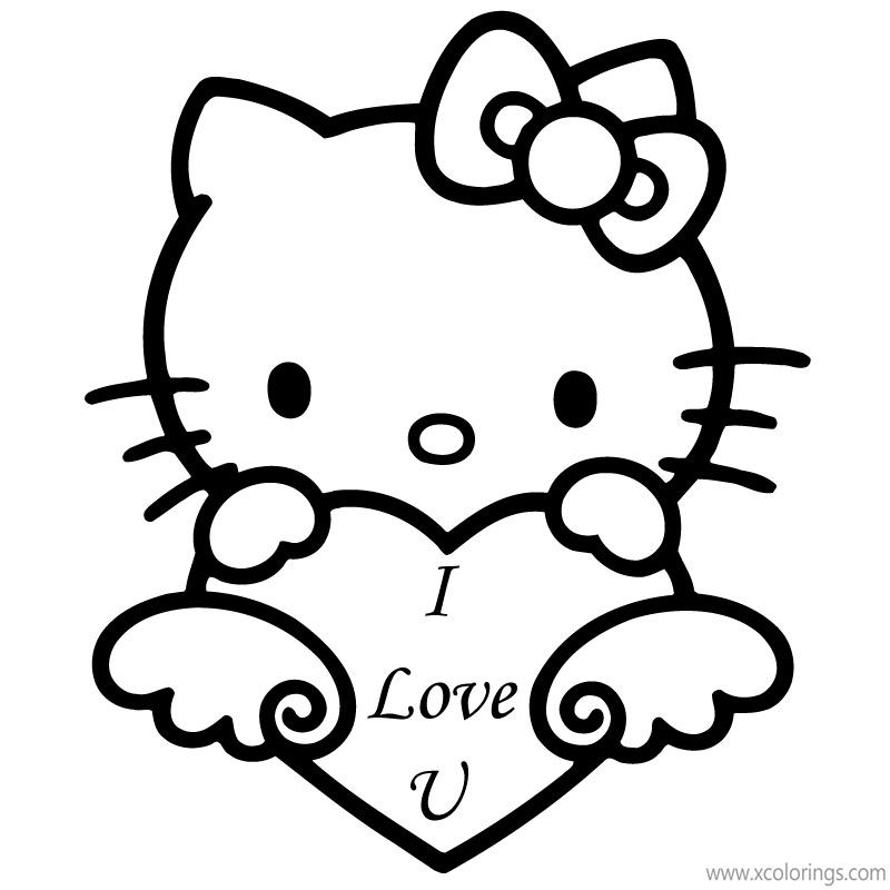 Free Hello Kitty Valentines Day Coloring Pages I Love You printable