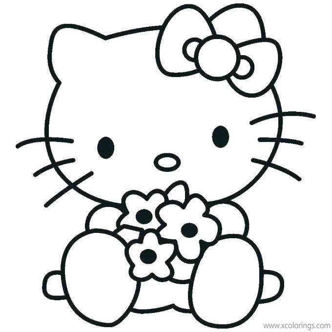 Free Hello Kitty Valentines Day Coloring Pages with Flowers printable