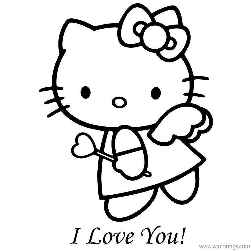 Free Hello Kitty Valentines Day Coloring Pages with Love Magic Stick printable