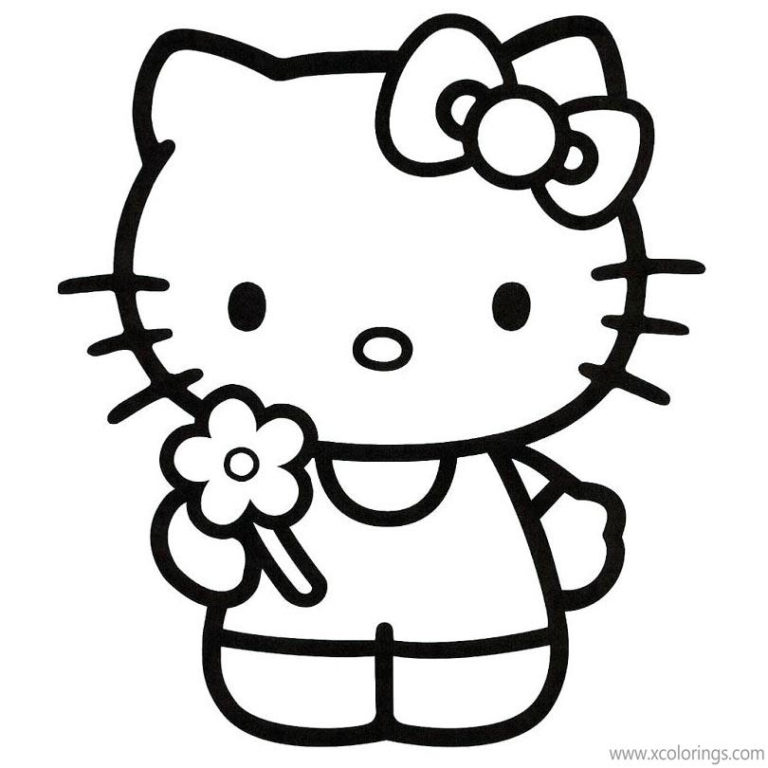 Hello Kitty Happy Valentines Day Coloring Pages with Hearts and Flowers