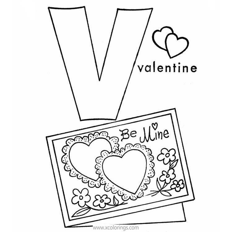Free Letter V for Valentines Day Heart Coloring Pages printable