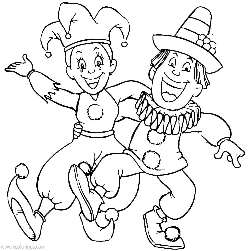 Free Mardi Gras Coloring Pages Jesters Area Dancing printable
