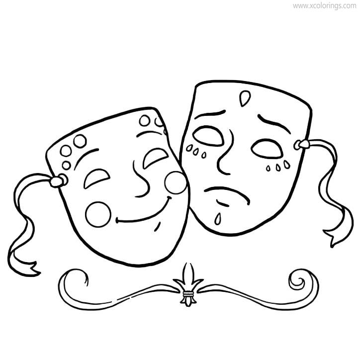 Free Mardi Gras Mask Coloring Pages Happy and Sad printable