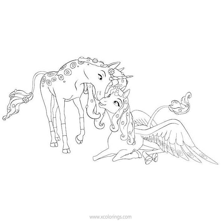 Free Mia And Me Coloring Pages Two Unicorns printable
