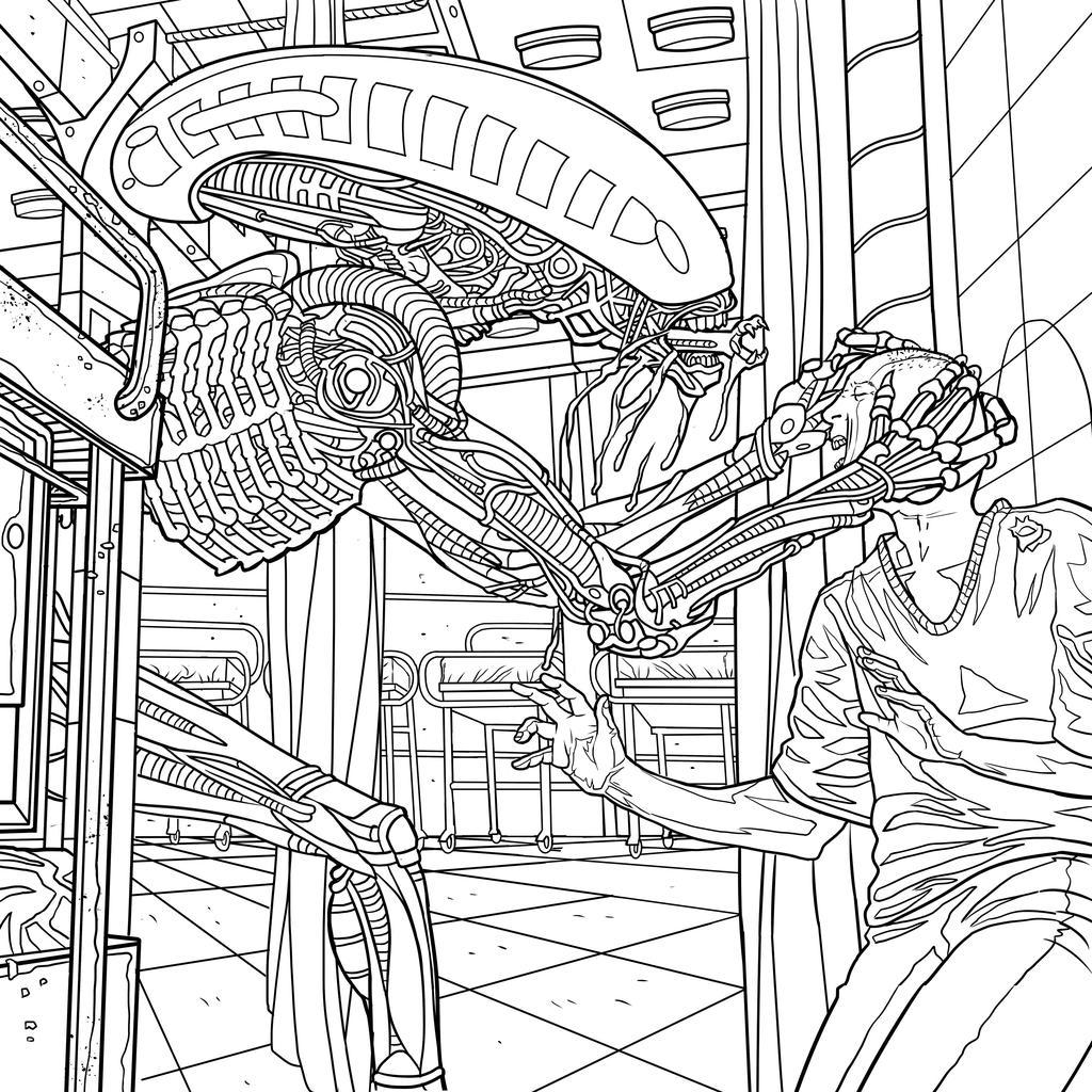 Free Predator Alien is Killing Coloring Pages printable