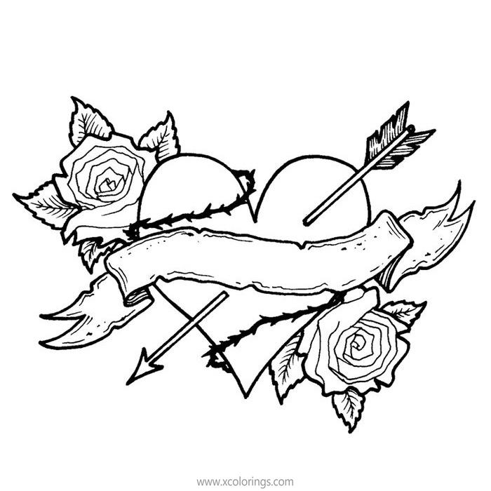 Free Realistic Valentines Heart and Roses Coloring Pages printable